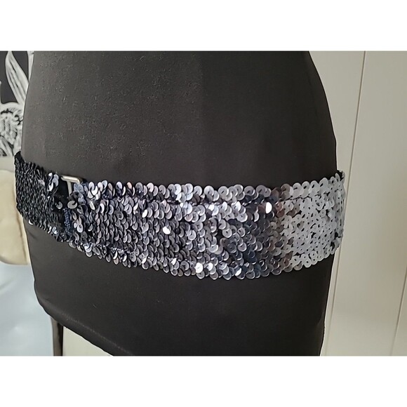 Vintage Sequin Womens Belt Size Large Blue 80s 90s Retro Funky Disco Stretch - Picture 3 of 8